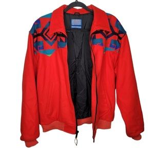 Vintage 80s Pendleton High Grade Western Wear Wool Southwestern Jacket in Red